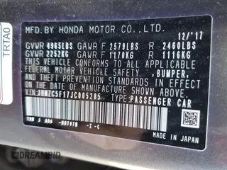 2018 Honda Clarity with VIN JHMZC5F17JC005285, listed as a Copart auction lot 50688495 with 56,521 mi miles and Salvage Title. Bid and sale history available at DreamBid. Image 14.