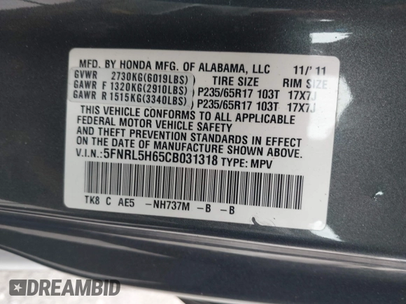 2012 Honda Odyssey EX-L с VIN 5FNRL5H65CB031318, выставлен на аукционе IAAI как лот 42371195 с пробегом 135 787 миль миль и . История ставок и продаж доступна на DreamBid. Изображение 9.