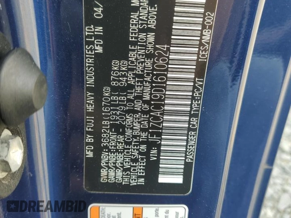 2013 Subaru BRZ Limited z VIN JF1ZCAC19D1610624, wystawiony jako Copart lot #56469095 z przebiegiem 112 812 mil mil oraz Szkoda całkowita • Salvage title. Historia ofert i sprzedaży dostępna na DreamBid. Obrazek 13.