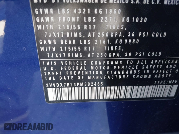 2023 Volkswagen Taos S с VIN 3VVDX7B24PM382465, выставлен на аукционе IAAI как лот 42034661 с пробегом 26 778 миль миль и . История ставок и продаж доступна на DreamBid. Изображение 9.