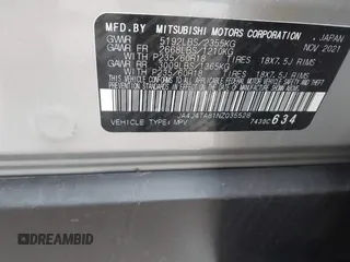 2022 Mitsubishi Outlander ES with VIN JA4J4TA81NZ035528, listed as a IAAI auction lot 41983033 with 41,134 mi miles. Bid and sale history available at carsss.com. Image 9.