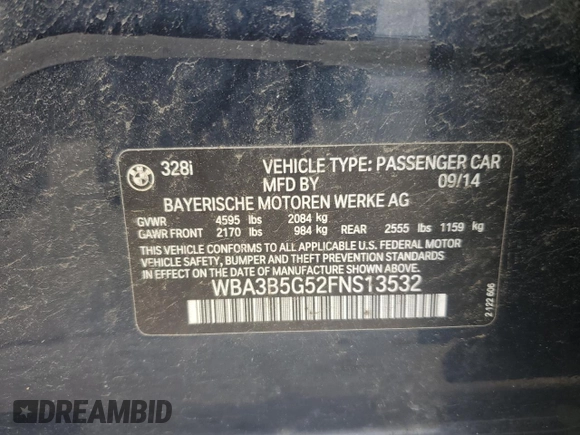 2015 BMW 3 Series 328i xDrive с VIN WBA3B5G52FNS13532, выставлен на аукционе Copart как лот 58327295 с пробегом 118 337 миль миль и Чистый • Clean title. История ставок и продаж доступна на DreamBid. Изображение 12.