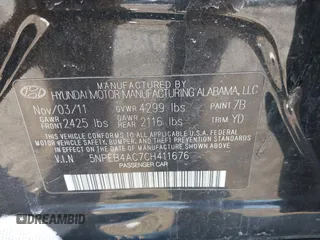 2012 Hyundai Sonata GLS with VIN 5NPEB4AC7CH411676, listed as a IAAI auction lot 41984846 with 197,647 mi miles. Bid and sale history available at carsss.com. Image 9.