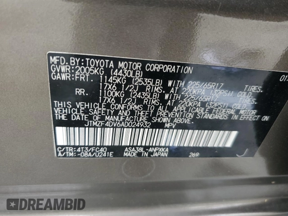 2010 Toyota RAV4 z VIN JTMZF4DV6AD024932, wystawiony jako Copart lot #60281665 z przebiegiem 113 092 mil mil oraz Szkoda całkowita • Salvage title. Historia ofert i sprzedaży dostępna na DreamBid. Obrazek 12.