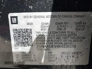 2019 Chevrolet Equinox LT with VIN 2GNAXUEV4K6135155, listed as a IAAI auction lot 41796183 with 104,554 mi miles and . Bid and sale history available at carsss.com. Image 9.