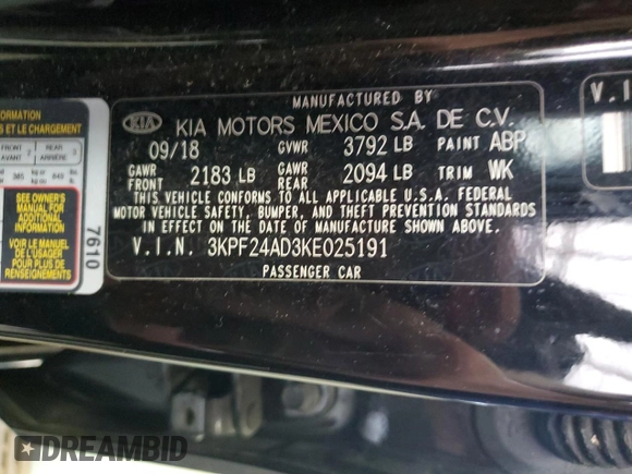 2019 Kia Forte LXS z VIN 3KPF24AD3KE025191, wystawiony jako Copart lot #61373395 z przebiegiem 56 696 mil mil oraz Czysty tytuł • Clean title. Historia ofert i sprzedaży dostępna na DreamBid. Obrazek 12.