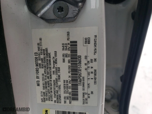 2015 Ford Fusion SE with VIN 1FA6P0H7XF5106030, listed as a Copart auction lot 45577885 with 79,167 mi miles and Salvage Title. Bid and sale history available at carsss.com. Image 14.