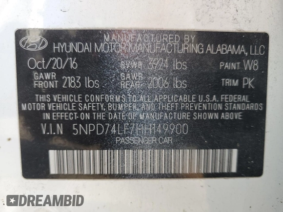 2017 Hyundai Elantra SE with VIN 5NPD74LF7HH149900, listed as a Copart auction lot 48954915 with 124,902 mi miles and Salvage Title. Bid and sale history available at DreamBid. Image 15.