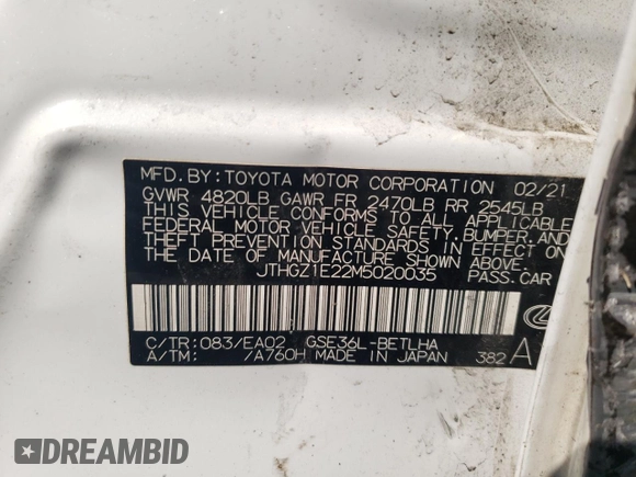 2021 Lexus IS 350 F Sport с VIN JTHGZ1E22M5020035, выставлен на аукционе Copart как лот 59589025 с пробегом 46 212 миль миль и Списание • Salvage title. История ставок и продаж доступна на DreamBid. Изображение 12.