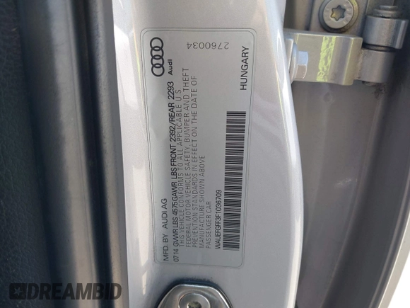 2015 Audi A3 Premium Plus z VIN WAUEFGFF3F1036709, wystawiony jako IAAI lot #42067857 z przebiegiem 109 667 mil mil oraz . Historia ofert i sprzedaży dostępna na DreamBid. Obrazek 9.