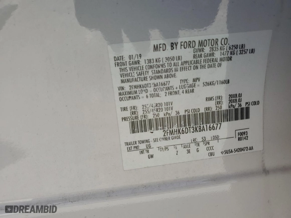 2019 Ford Flex Limited EcoBoost with VIN 2FMHK6DT3KBA16677, listed as a Copart auction lot 51474865 with 55,866 mi miles and Salvage Title. Bid and sale history available at carsss.com. Image 14.