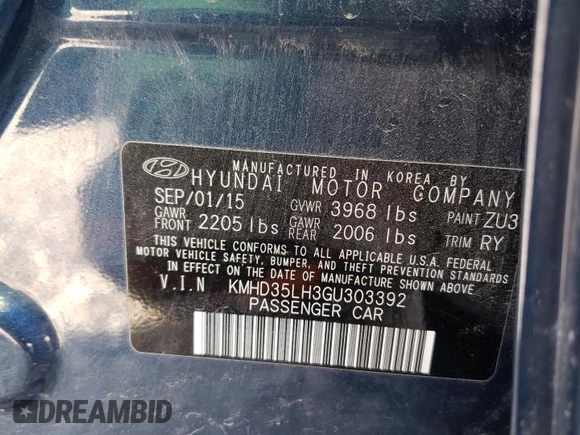 2016 Hyundai Elantra with VIN KMHD35LH3GU303392, listed as a Copart auction lot 80389604 with 55,221 mi miles and Salvage Title. Bid and sale history available at DreamBid. Image 14.