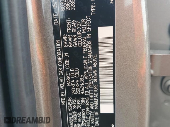 2020 Volvo XC90 Inscription z VIN YV4A221L7L1534546, wystawiony jako Copart lot #58586075 z przebiegiem Nie podano mil oraz Szkoda całkowita • Salvage title. Historia ofert i sprzedaży dostępna na DreamBid. Obrazek 14.