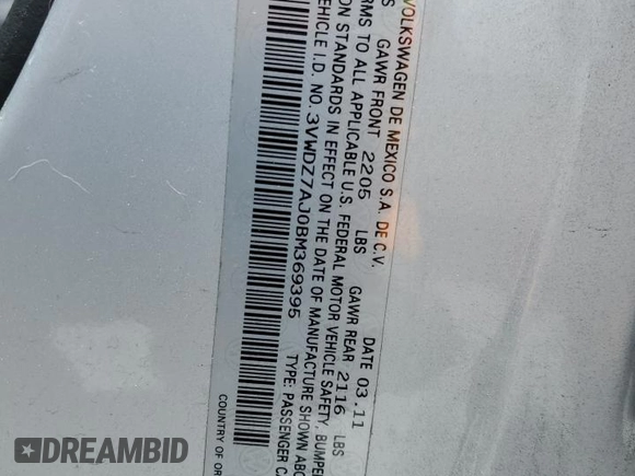 2011 Volkswagen Jetta SE with VIN 3VWDZ7AJ0BM369395, listed as a Copart auction lot 65157875 with 81,346 mi miles and Salvage title. Bid and sale history available at DreamBid. Image 13.