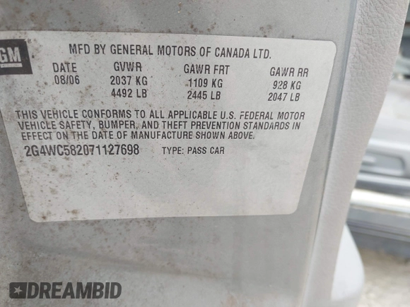 2007 Buick LaCrosse CX с VIN 2G4WC582071127698, выставлен на аукционе IAAI как лот 42136930 с пробегом 164 997 миль миль и . История ставок и продаж доступна на DreamBid. Изображение 9.
