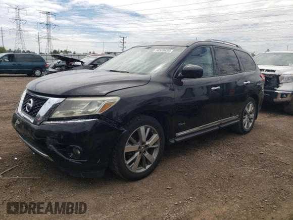 2014 Nissan Pathfinder Platinum Hybrid with VIN 5N1CR2MM9EC640852, listed as a Copart auction lot 58529935 with 70,162 mi miles and Clean title. Bid and sale history available at DreamBid. Image 1.