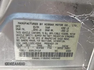 2005 Nissan Altima S with VIN 1N4AL11D25C145040, listed as a IAAI auction lot 42645678 with 166,281 mi miles and . Bid and sale history available at DreamBid. Image 9.