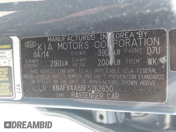 2015 Kia Forte EX with VIN KNAFX4A86F5262650, listed as a IAAI auction lot 42142228 with 170,583 mi miles. Bid and sale history available at carsss.com. Image 9.