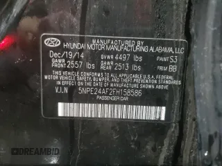 2015 Hyundai Sonata 2.4L SE with VIN 5NPE24AF2FH158586, listed as a Copart auction lot 45061375 with Not Provided miles and Salvage Title. Bid and sale history available at carsss.com. Image 14.