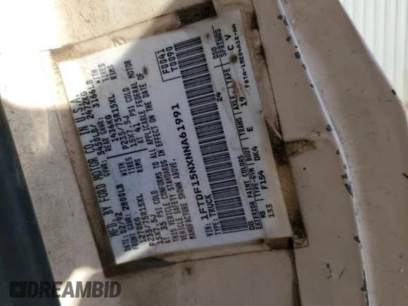 1992 Ford F-150 z VIN 1FTDF15NXNNA61991, wystawiony jako Copart lot #73393234 z przebiegiem Nie podano mil oraz Szkoda całkowita • Salvage title. Historia ofert i sprzedaży dostępna na DreamBid. Obrazek 12.
