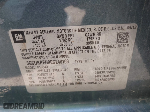 2014 Chevrolet Silverado 1500 Work Truck with VIN 3GCUKPEH9EG248169, listed as a IAAI auction lot 41531601 with 362,850 mi miles and . Bid and sale history available at DreamBid. Image 9.