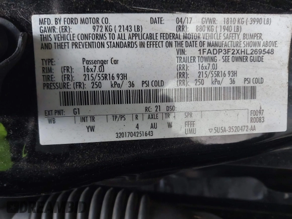 2017 Ford Focus SE with VIN 1FADP3F2XHL269548, listed as a IAAI auction lot 41304096 with 159,085 mi miles and . Bid and sale history available at DreamBid. Image 9.