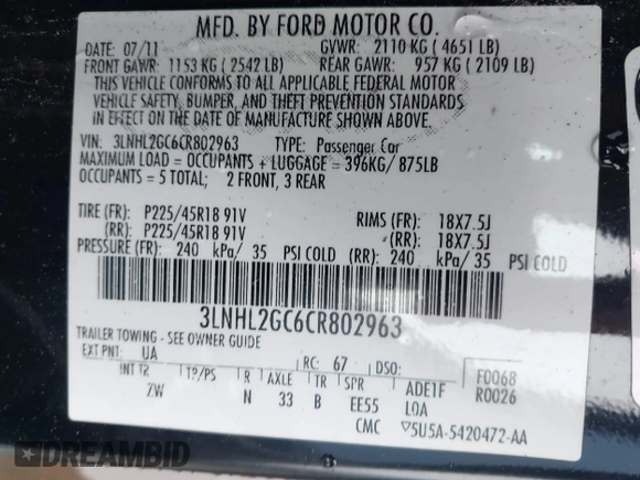 2012 Lincoln MKZ with VIN 3LNHL2GC6CR802963, listed as a IAAI auction lot 41421952 with 203,431 mi miles. Bid and sale history available at carsss.com. Image 9.