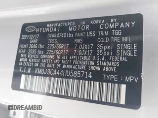 2017 Hyundai Tucson SE with VIN KM8J3CA44HU585714, listed as a IAAI auction lot 42097980 with 96,483 mi miles. Bid and sale history available at carsss.com. Image 9.