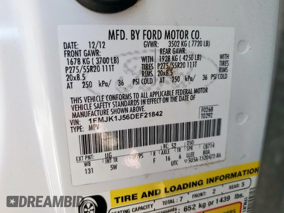 2013 Ford Expedition Max XLT with VIN 1FMJK1J56DEF21842, listed as a Copart auction lot 52733815 with 143,869 mi miles and Clean title. Bid and sale history available at DreamBid. Image 13.