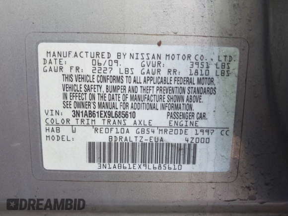 2009 Nissan Sentra FE+ with VIN 3N1AB61EX9L685610, listed as a IAAI auction lot 41483199 with 189,456 mi miles and . Bid and sale history available at DreamBid. Image 9.