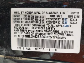 2011 Honda Odyssey EX-L with VIN 5FNRL5H62BB063125, listed as a IAAI auction lot 42562541 with 140,787 mi miles and . Bid and sale history available at DreamBid. Image 9.