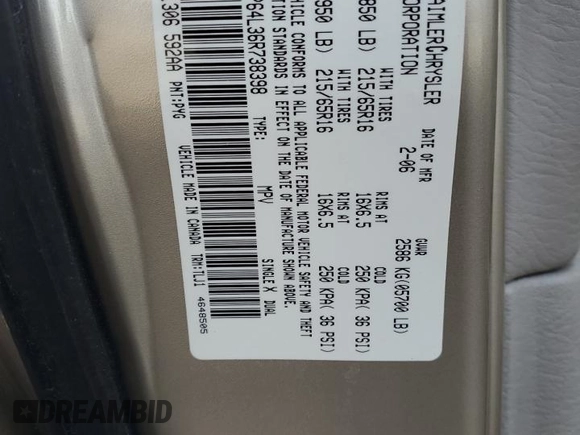 2006 Chrysler Town & Country LWB Limited with VIN 2A4GP64L36R738398, listed as a Copart auction lot 79913034 with 96,134 mi miles and Clean Title. Bid and sale history available at carsss.com. Image 13.