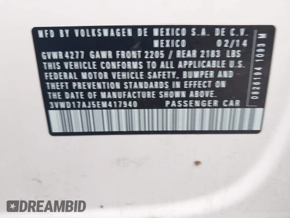 2014 Volkswagen Jetta SE z VIN 3VWD17AJ5EM417940, wystawiony jako IAAI lot #42309894 z przebiegiem 118 208 mil mil oraz . Historia ofert i sprzedaży dostępna na DreamBid. Obrazek 9.