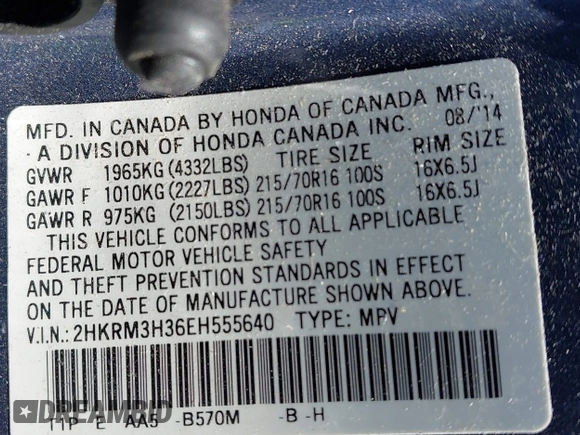 2014 Honda CR-V LX with VIN 2HKRM3H36EH555640, listed as a IAAI auction lot 41870403 with 214,882 mi miles. Bid and sale history available at carsss.com. Image 9.