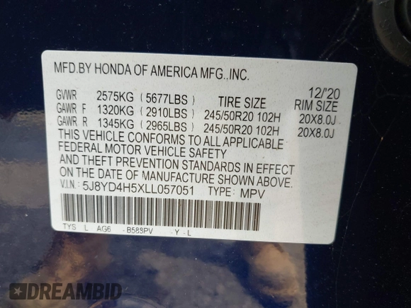 2020 Acura MDX Technology с VIN 5J8YD4H5XLL057051, выставлен на аукционе IAAI как лот 42328864 с пробегом Не указан миль и . История ставок и продаж доступна на DreamBid. Изображение 9.
