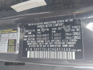 2017 Hyundai Santa Fe 2.4L с VIN 5XYZTDLB2HG451648, выставлен на аукционе IAAI как лот 42380301 с пробегом 156 687 миль миль и . История ставок и продаж доступна на DreamBid. Изображение 9.