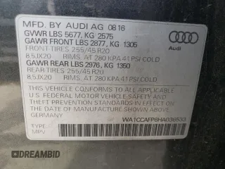 2017 Audi SQ5 Premium Plus with VIN WA1CCAFP6HA036533, listed as a Copart auction lot 59722024 with 91,866 mi miles and Salvage Title. Bid and sale history available at carsss.com. Image 14.