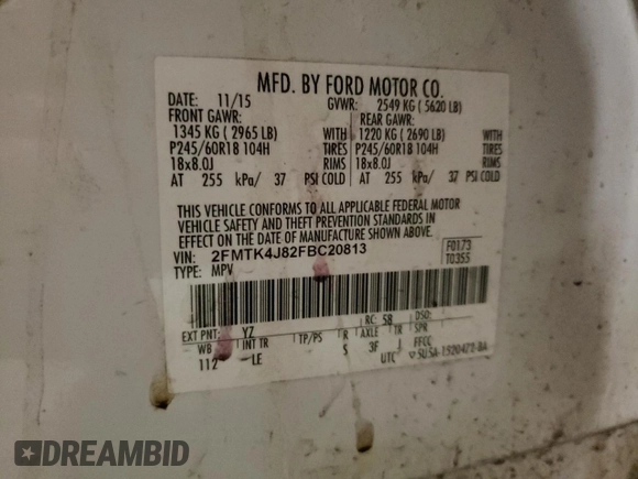2015 Ford Edge SEL with VIN 2FMTK4J82FBC20813, listed as a Copart auction lot 49505155 with 178,802 mi miles and Salvage Title. Bid and sale history available at carsss.com. Image 13.