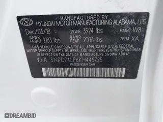 2019 Hyundai Elantra SE with VIN 5NPD74LF6KH445725, listed as a IAAI auction lot 41715328 with 48,062 mi miles. Bid and sale history available at carsss.com. Image 9.