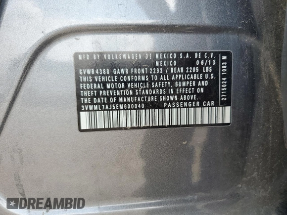 2014 Volkswagen Jetta TDI z VIN 3VWML7AJ5EM600040, wystawiony jako Copart lot #79565974 z przebiegiem 162 052 mil mil oraz Szkoda całkowita • Salvage title. Historia ofert i sprzedaży dostępna na DreamBid. Obrazek 12.