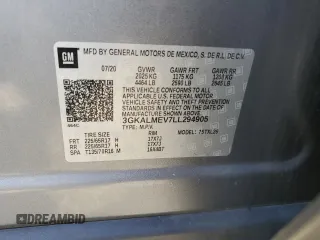 2020 GMC Terrain SLE with VIN 3GKALMEV7LL294905, listed as a Copart auction lot 43029265 with 47,843 mi miles and Salvage Title. Bid and sale history available at DreamBid. Image 13.
