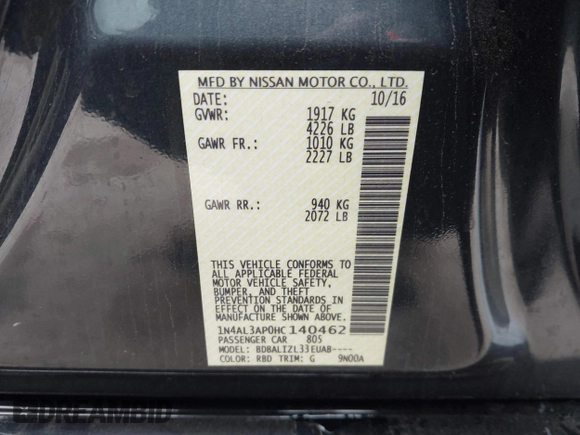 2017 Nissan Altima SV with VIN 1N4AL3AP0HC140462, listed as a IAAI auction lot 41534533 with 110,425 mi miles and . Bid and sale history available at DreamBid. Image 9.