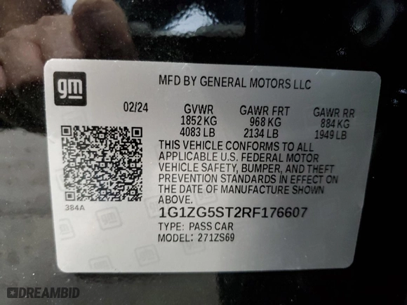 2024 Chevrolet Malibu RS with VIN 1G1ZG5ST2RF176607, listed as a Copart auction lot 73994474 with 827 mi miles and Salvage Title. Bid and sale history available at carsss.com. Image 12.