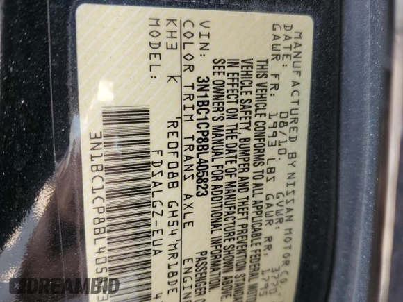 2011 Nissan Versa SL z VIN 3N1BC1CP8BL405823, wystawiony jako Copart lot #49011985 z przebiegiem 116 060 mil mil oraz Szkoda całkowita • Salvage title. Historia ofert i sprzedaży dostępna na DreamBid. Obrazek 14.
