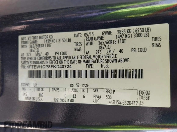 2015 Ford F-150 XL с VIN 1FTEW1CP8FKD40724, выставлен на аукционе IAAI как лот 42324109 с пробегом 194 908 миль миль и . История ставок и продаж доступна на DreamBid. Изображение 9.
