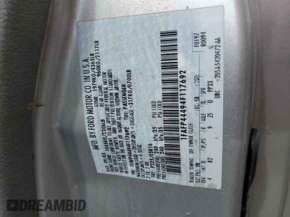 2004 Ford Mustang Deluxe с VIN 1FAFP44494F117692, выставлен на аукционе Copart как лот 56503755 с пробегом 159 917 миль миль и Списание • Salvage title. История ставок и продаж доступна на DreamBid. Изображение 12.