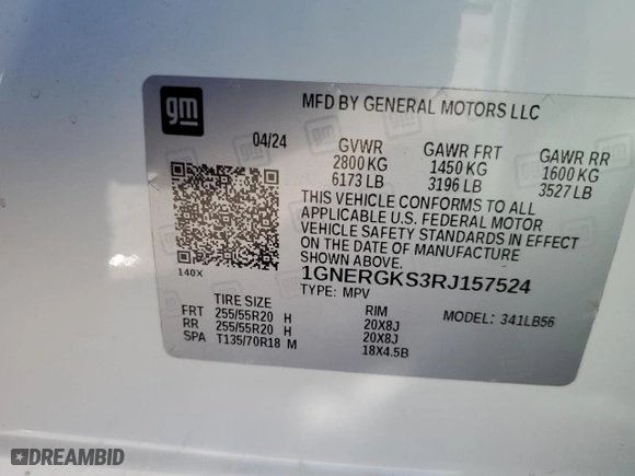 2024 Chevrolet Traverse FWD LT with VIN 1GNERGKS3RJ157524, listed as a Copart auction lot 75537354 with 3,757 mi miles and Salvage Title. Bid and sale history available at carsss.com. Image 13.