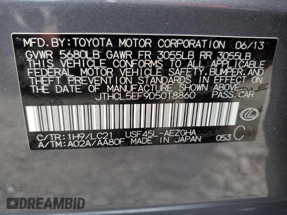 2013 Lexus LS 460 with VIN JTHCL5EF9D5018860, listed as a Copart auction lot 62862525 with 85,094 mi miles and Salvage title. Bid and sale history available at DreamBid. Image 12.