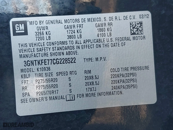 2012 Chevrolet Avalanche LT with VIN 3GNTKFE77CG228522, listed as a IAAI auction lot 40941557 with 166,954 mi miles. Bid and sale history available at carsss.com. Image 9.