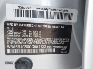 2016 BMW 5 Series 535i with VIN WBA5B1C50GG551122, listed as a IAAI auction lot 41483879 with 96,859 mi miles and . Bid and sale history available at DreamBid. Image 9.